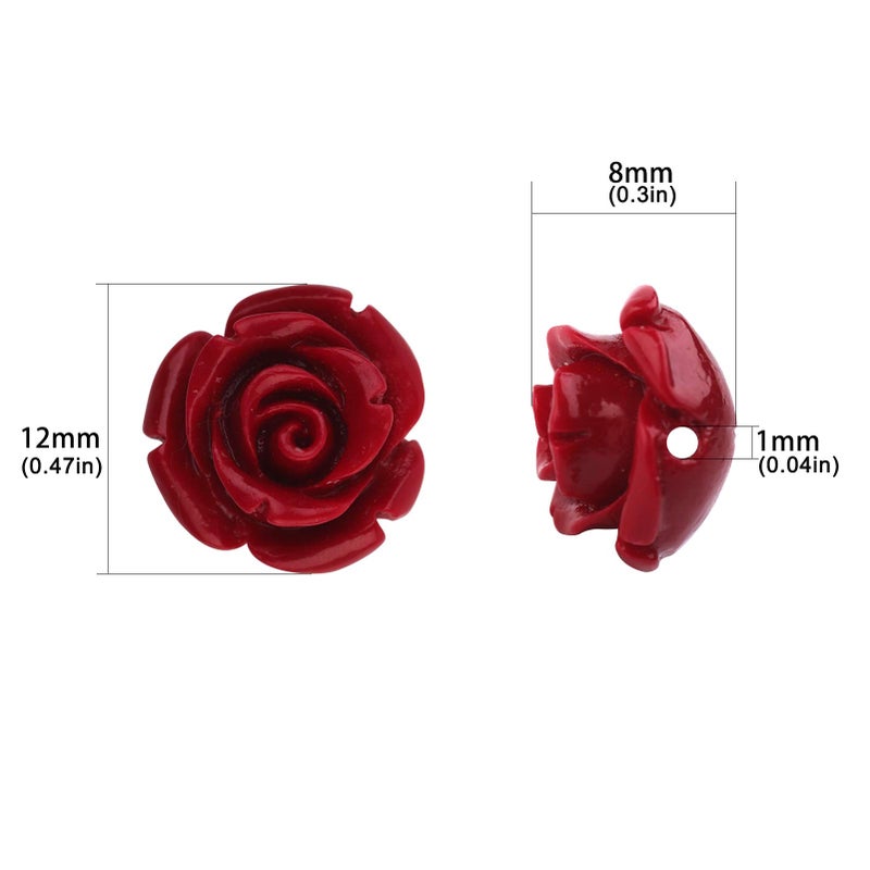 Linsoir Beads 12mm Coral Rose Flower Beads Colorful Carved Flower Beads Coral Flower Accessories Drilled Flower Beads for Jewelry Making 1 Strand